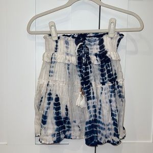 Blue and White Tie Dye Mini Skirt W/. Rose Gold Accents